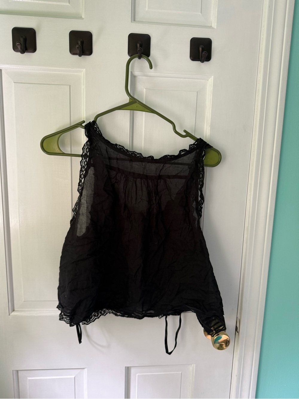 Free People Black Lace-Trim Sheer Tank Top - Picture 3 of 4